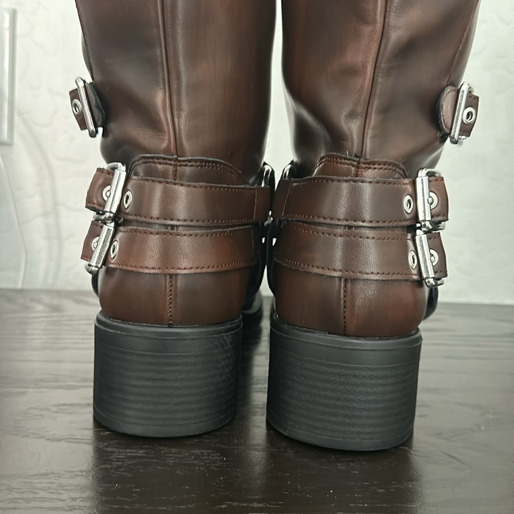 MADDEN GIRL Brown Black with Silver Buckle Tall Boots. Size 11 Vegan Leather - Picture 10 of 16